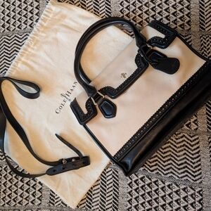 Cole Haan Brooke Wingtip Leather Two-Tone Black and Cream Satchel